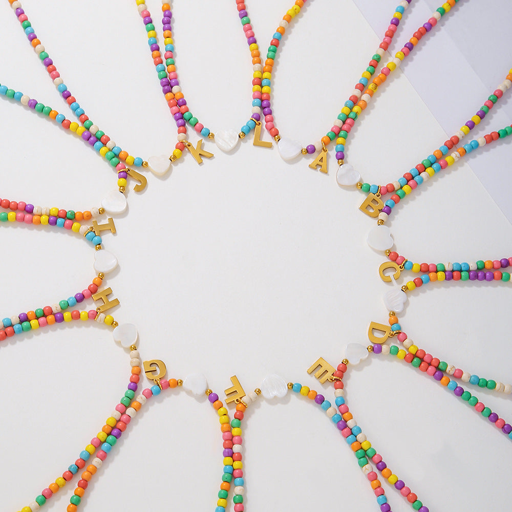 Wholesale stainless steel letter necklace mixed color turquoise shell love clavicle chain DIY hot fashion necklace